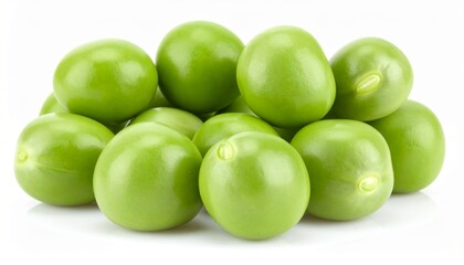 Green Peas on Isolated White Background &ndash; Whole Green Seeds with Glossy Surface and Natural Macro Focus