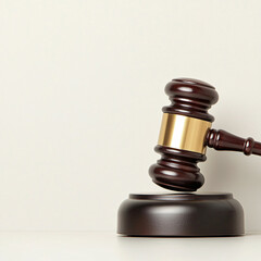Gavel on Sound Block Against Neutral Backdrop - Symbol of Law, Order and Justice