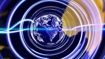 An abstract image of the earth with a blue background. Abstract abstract technology in the digital globe. Vibrant light and energy from the earth. A conceptual illustration of the planet lifestyle.
