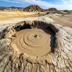 Mud volcano crater, arid landscape