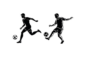 two players competing for soccer ball in dynamic action silhouette