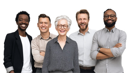 Corporate employees from diverse backgrounds engaged in teamwork meeting, collaborating on innovative business strategies inside modern office space, Transparent Background
