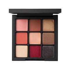 Nine-square eyeshadow palette, matte and shimmer shades, open