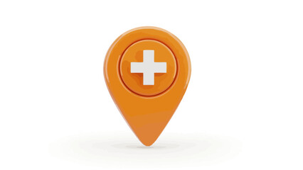 Obraz premium Orange 3D icon of a medical location pin with a white cross on a clean white background