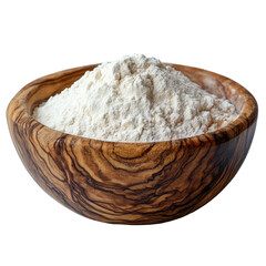 Wooden bowl with wheat flour isolated on transparent background