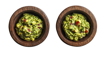 Wooden bowls with guacamole isolated on transparent background