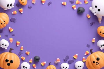 Obraz premium Spooky haunted house with glowing pumpkins and friendly ghost under a full moon on halloween night