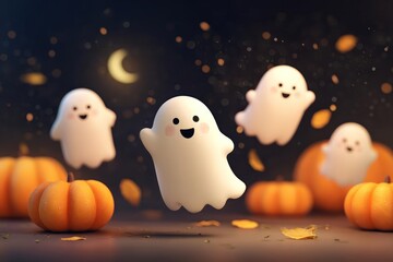 Cozy halloween scene with a pile of colorful pumpkins and sparkling fairy lights on a deep purple background