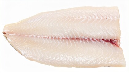 Halibut Fillet on Isolated White Background – Large Flatfish with Thick Cut and Glossy Surface
