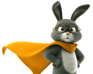 Cartoon Rabbit Character Wearing Glasses and Orange Cape bunny animated isolated on a transparent background
