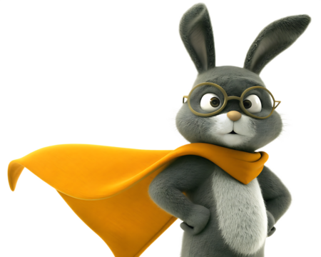 Cartoon Rabbit Character Wearing Glasses and Orange Cape bunny animated isolated on a transparent background