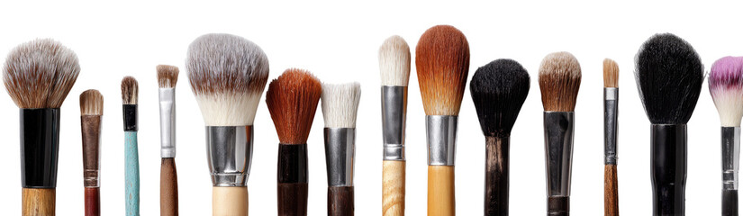 Row of makeup brushes in various colors and sizes (1)