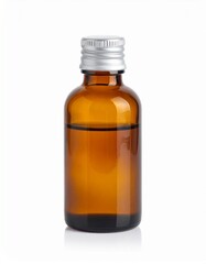 Hemp Seed Oil in Amber Bottle on Isolated White Background – Nutty Aroma with Omega-3 Rich Composition and Organic Feel