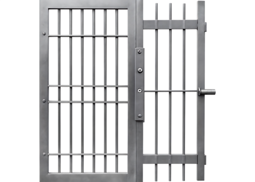 Closed Double Metal Prison Style Doors with Handle and Lock metal doors prison doors isolated on a transparent background