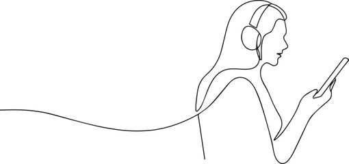 Woman talking on smart phone one continuous line art, Vector illustration, One line art, Line art graphic style
