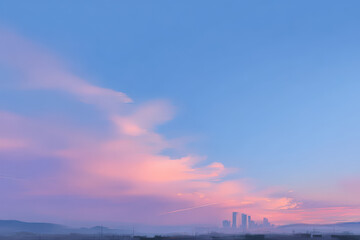 Fototapeta premium create photorealistic ultraminimalistic image of sky at sunset featuring modern cityscape elements