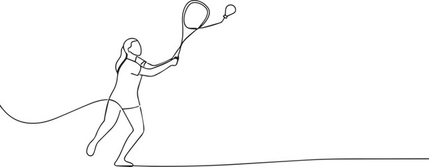 Woman playing badminton one continuous line art, One line art, Vector illustration