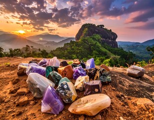 Colorful stones at sunset