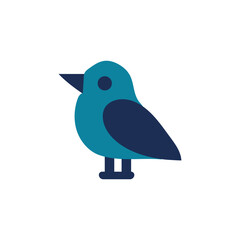 A minimalist blue bird logo or pictogram. A modern and cute bird symbol isolated on a white background