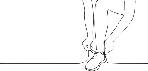 Woman tying shoelac one continuous line art, Vector illustration, One line art, Line art graphic style