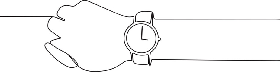 Watch one continuous line art, Vector illustration, One line art, Line art graphic style