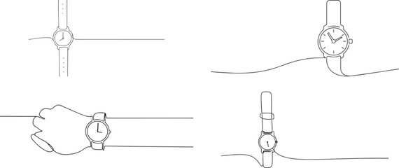 Set of Watch one continuous line art, Vector illustration, One line art, Line art graphic style
