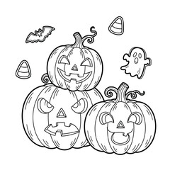 Festive Halloween Pumpkins and Spooky Elements Sketch