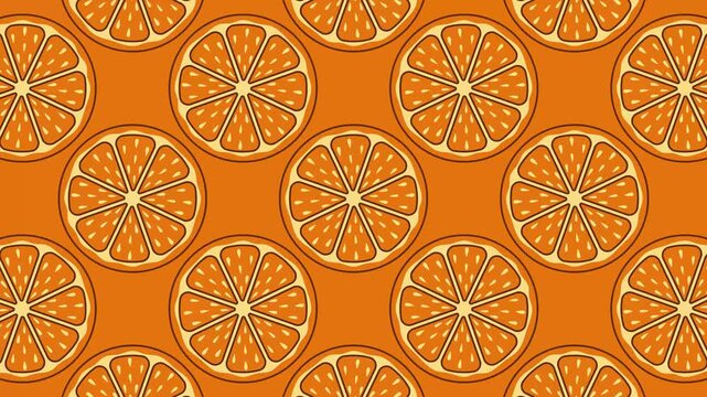 Sliced Orange Fruit Rotating on Orange Background