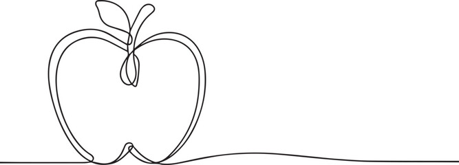 Apple one continuous line art, Vector illustration, One line art, Line art graphic style