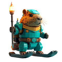 Cute rat warrior on skis