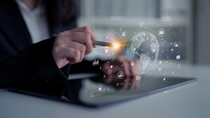 Global AI-powered digital network ecosystem connecting data, finance, analytics, ecommerce,...