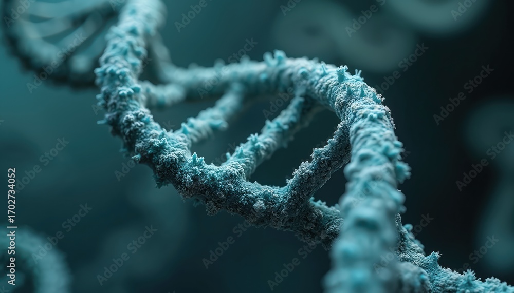 Poster hyper-realistic macro of plasmid dna with tightly coiled structures. deoxyribonucleic acid illustrat