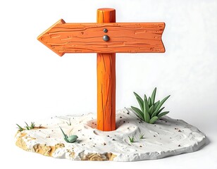 Wooden arrow sign on a sandy base