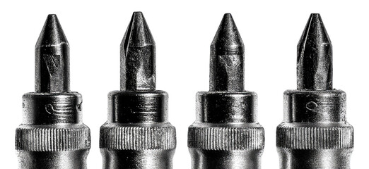 Close-up view of four screwdriver tips