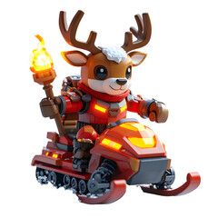 Cute reindeer on snowmobile