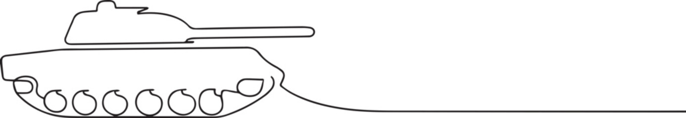 Tank one continuous line art, Vector illustration, One line art, Line art graphic style