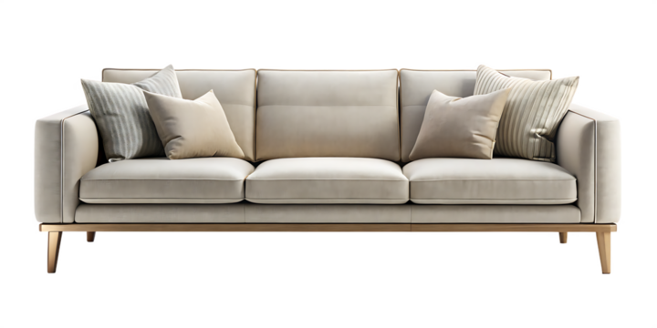 Elegant sofa with pillows isolated on a transparent background - Powered by Adobe