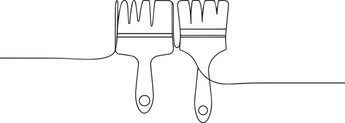 paint brush one continuous line art, Vector illustration, One line art, Line art graphic style