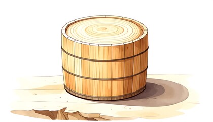 Wooden barrel on sandy ground