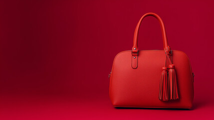 Red handbag on monochrome background.