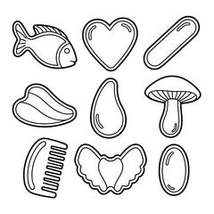 Collection of Food Icons Fish, Heart, Mushroom, and More