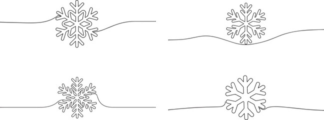 A set of Christmas snowflake one continuous line art, Vector illustration, One line art, Line art graphic style