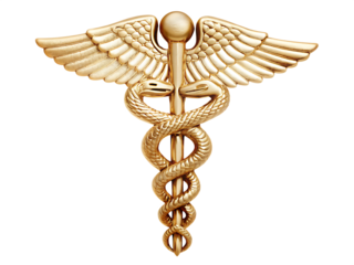 Golden Caduceus Medical Symbol with Wings and Snakes healthcare medicine isolated on a transparent background