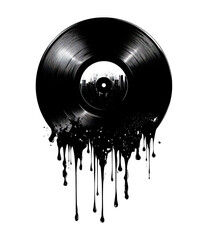 Abstract vinyl record graphic with cityscape dripping effect