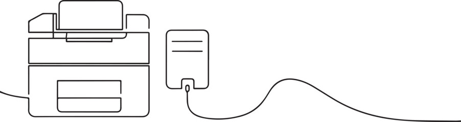 office printer one continuous line art, Vector illustration, One line art, Line art graphic style