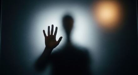 Mysterious Silhouette Behind Frosted Glass Bathed in Soft Light