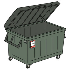 Open dumpster ready for waste disposal, commercial trash container, industrial garbage bin
