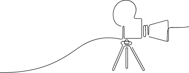 movie camera one continuous line art, Vector illustration, One line art, Line art graphic style