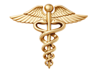 Golden Caduceus Medical Symbol with Wings and Snakes healthcare medicine isolated on a transparent background