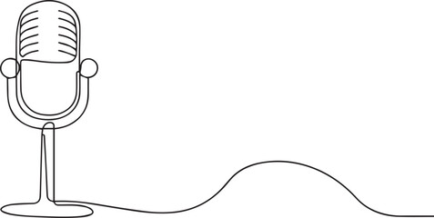 Podcast microphone one continuous line art, Vector illustration, One line art, Line art graphic style
